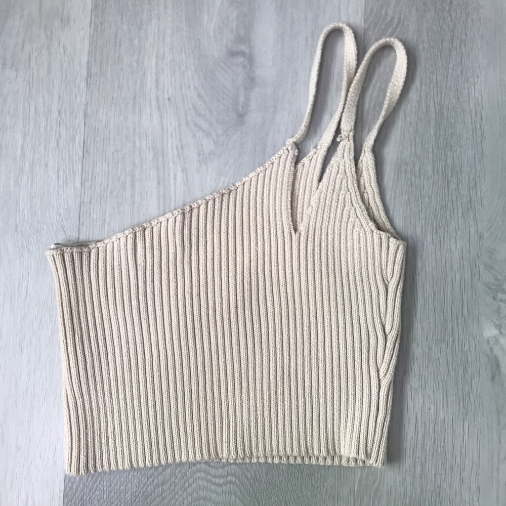 ISALIS RIBBED ASYMMETRIC ONE SHOULDER CAMISOLE CROP TOP WOMENS MEDIUM